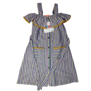 Off Shoulder Dress - Yellow, Grey and Pink
